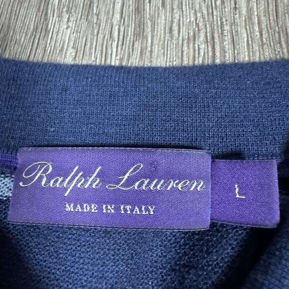 Ralph Lauren Purple Label Blue White Striped Cotton Linen Polo Size Mens L - Picture 2 of 9